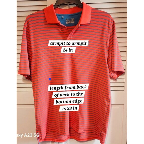 Under Armour Mens HeatGear Loose Fit Polo Shirt Red/Blue Striped LG 24" Armpit T - Picture 4 of 9